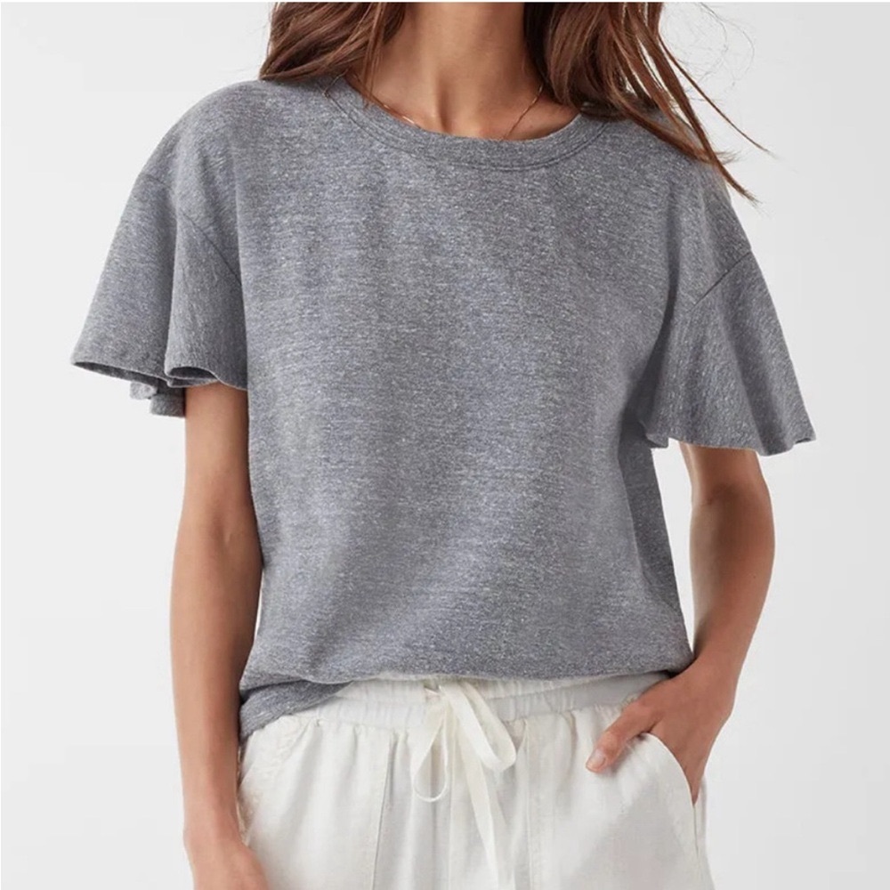 Splendid Flutter Sleeve Crewneck Top, Heather Grey